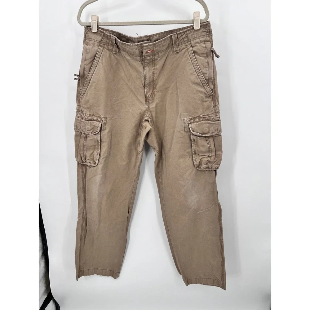 LL Bean Mens Natural Fit Cargo Pants Tan Khaki 100% Cotton Ripstop‎ 36x34